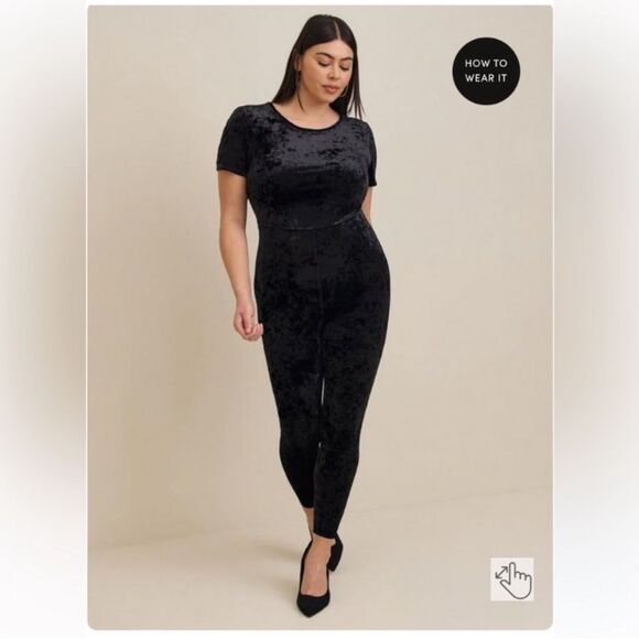 Torrid Full Length Crushed Velvet Short Sleeve‎ Catsuit Size 1X - Picture 1 of 7